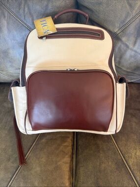 Canvas and Leather Backpack in Cream and Brown - Versatile Men's Daypack